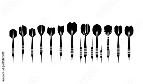 Darts silhouettes set with diverse flying projectile designs for sporting game equipment isolated vector