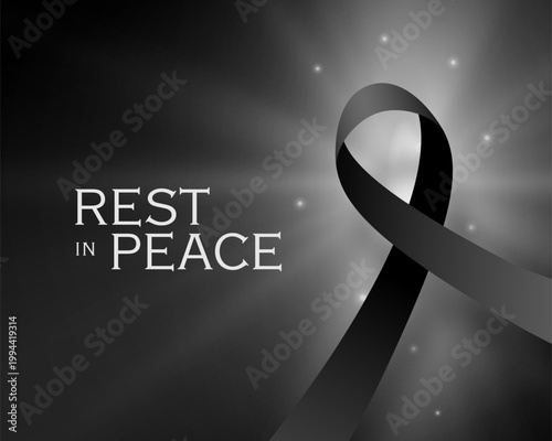 rest in peace dark background with black mourning ribbon