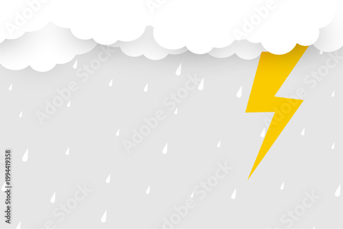 white cloud with rainfall drops and thunder bolt design