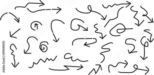 Abstract black and white sketch with arrows lines and geometric shapes