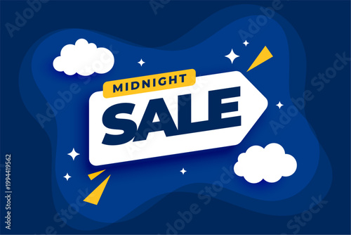 midnight sale tag on blue background for social media post