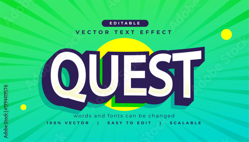 modern 3d quest text effect vector in editable style