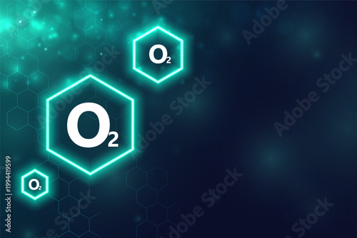 glowing oxygen o2 hexagonal shape on digital background