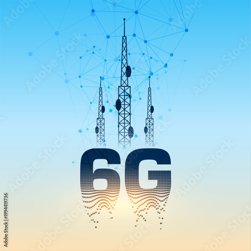 high speed 6g wireless telecommunication network background with antenna tower