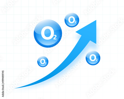 blue oxygen o2 molecule bubble graph chart background with upward growth arrow