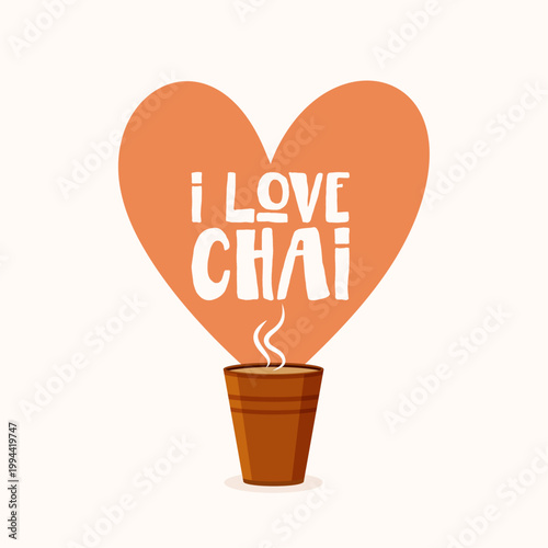 hot masala kulhad chai background with love heart design