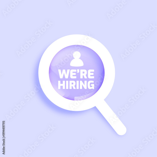 Fotografie we are hiring job recruitment poster with magnifying glass