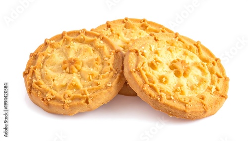 Delicious cheese biscuits on white background.