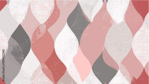 Seamless pattern with geometric shapes and linen texture. Abstract flowing pattern having soft pink and grey colors with a subtle fabric texture