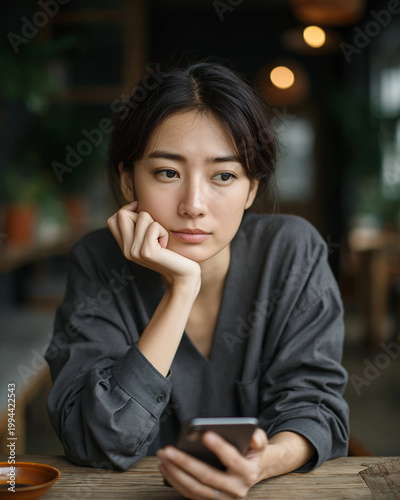 Solitude Contemplation Captivating shot of a young person lost in deep thought, gazing away from a smart device, exuding a sense of introspection and quiet contemplation. 