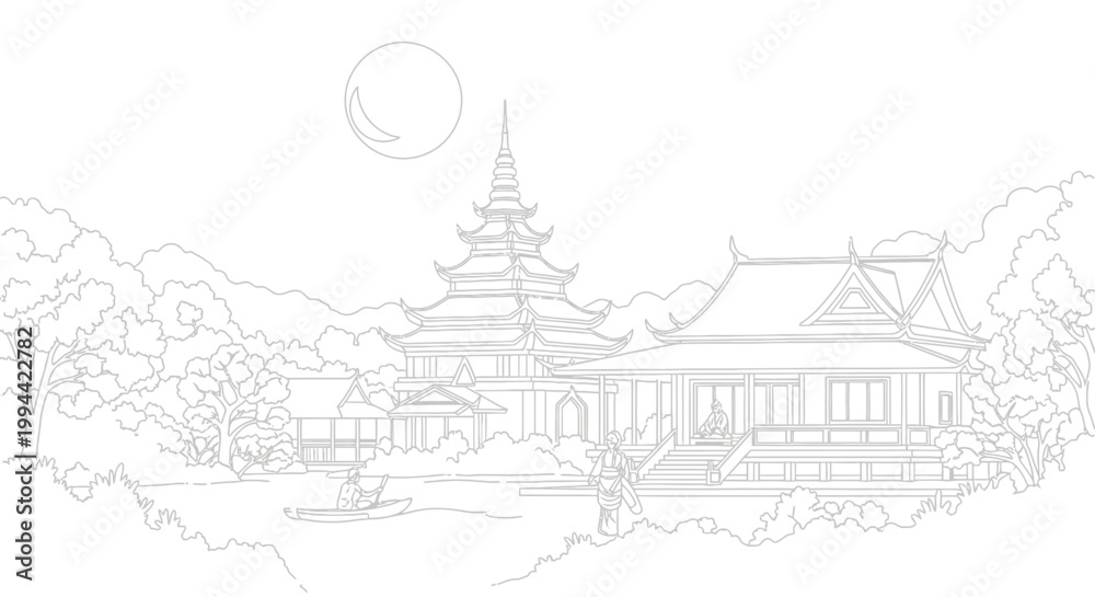 Naklejka premium Traditional Thai Temple Pagoda Architecture.