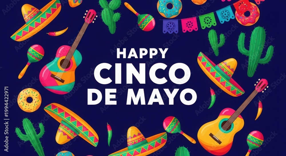 Obraz premium Happy cinco de mayo celebration with colorful mexican elements