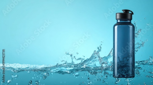 A blue water bottle sits atop water, creating an artistic representation of staying hydrated