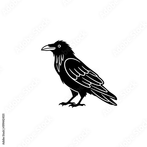 Black Raven Crow Vector Illustration Hand Drawn Style