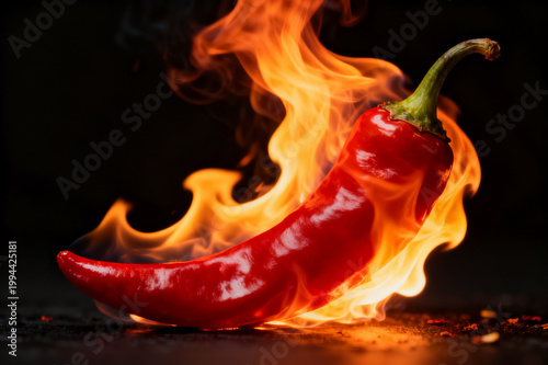 Burning red chily against black background