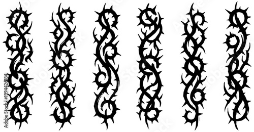Foto Six ornate tribal thorny vine tattoo designs in black and white offering intrica