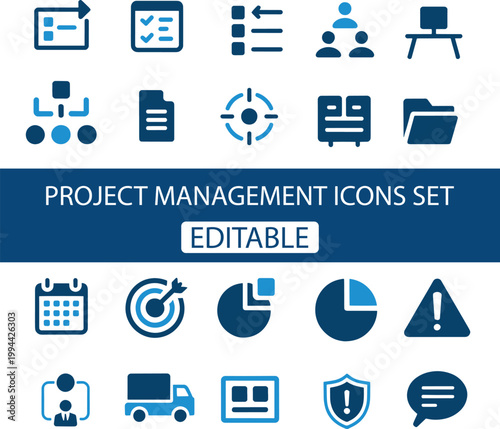 Professional Project Management Icons Set – Solid Glyph, Pixel Perfect Vector, Task Planning, Workflow, Team Collaboration, Business Strategy UI UX, Clean Minimal EPS Collection