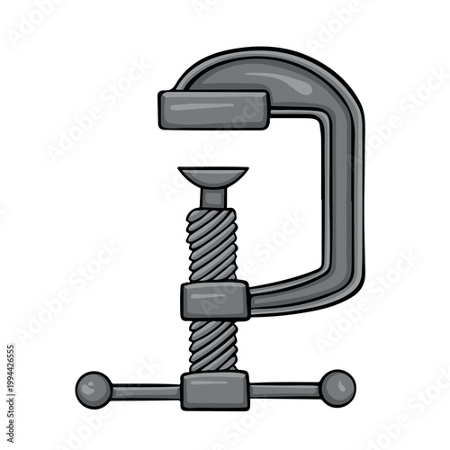 C-clamp clamp tool colorful hand-drawn vector illustration