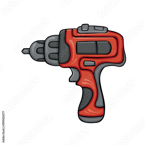 Power screwdriver drill colorful hand-drawn vector illustration