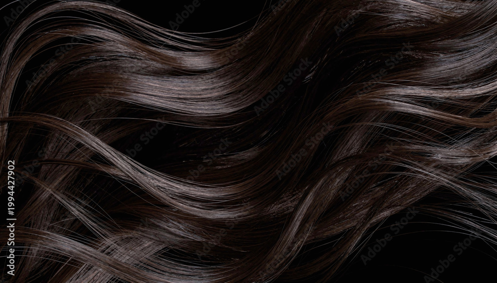 Naklejka premium Dark, Wavy Hair Strands with Smooth Texture and Reflective Sheen