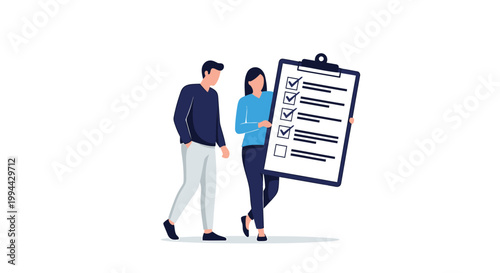 Business people, clipboard checklist, office workflow, teamwork illustration