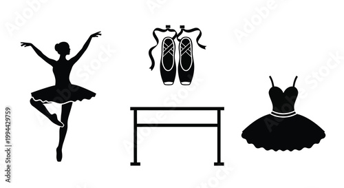 Ballet dancer pointe shoes and costume depicted in a dark silhouette
