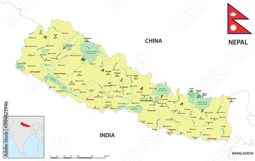 Detailed map of the Asian Himalayan state of Nepal