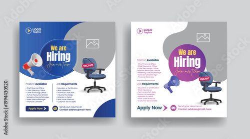 Job announcement hiring recruitment campaign social media posts square flyer web banner corporate hiring ads career opportunity join our team minimal business marketing template modern design