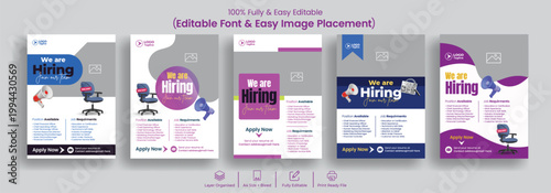 We Are Hiring Job Vacancy Recruitment Print Poster Flyer A4 Corporate Template Bundle Modern Editable Business Leaflet Brochure Job Offer Job Advertisement Hiring Campaign Professional Design