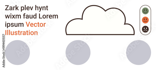 Customer feedback, user rating, satisfaction, evaluation, communication, review process. Cloud outline, three circles below feedback icons highlight sentiments. Customer feedback and user rating