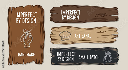 Handmade products with an artisanal touch, showcasing imperfect by design and small batch production with a sewing and chef icon