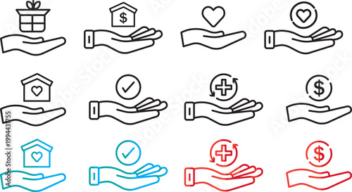 Premium charity and donation icon set, professional vector symbols for non-profit organizations, social funding, and humanitarian aid.
