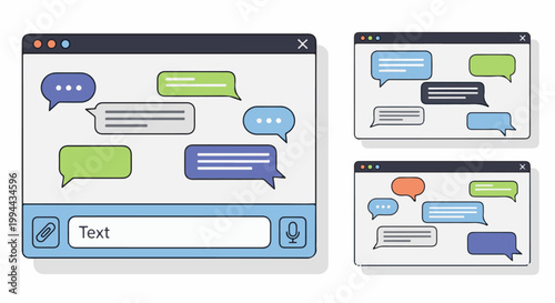 Illustration of chat bubbles and text input in digital windows
