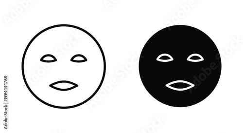 Minimalist facial sheet mask icons in outline and solid black styles for professional skincare branding, beauty treatment packaging, and spa service menus