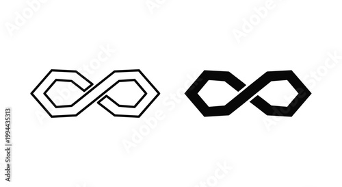 Photos Minimalist geometric infinity symbol set featuring outline and solid black hexagonal loop designs for modern branding, technology, and eternal connection concepts