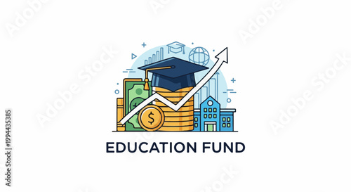 Grad cap atop coins, symbolizing financial growth for educational institutions and global knowledge acquisition