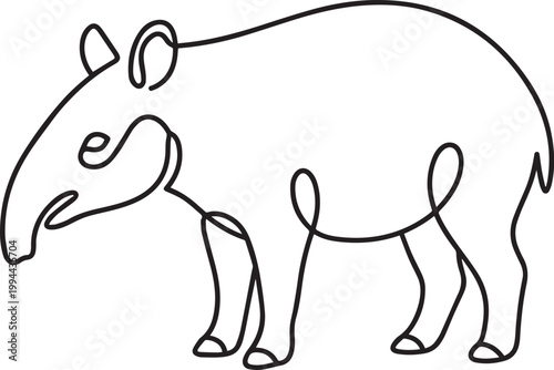 Tapir with prehensile snout in continuous line drawing style - Adobe Illustrator Artwork