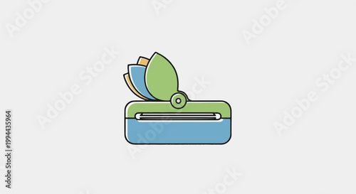 Flat illustration of an open stroller with a light grey background
