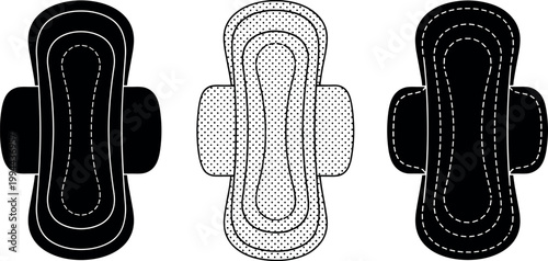 Illustration Set of Sanitary Pads with Different Layer Designs, Feminine Hygiene Products Concept in Black and White