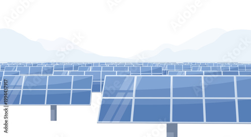 Solar panel field array for renewable energy generation. EPS Editable. Vector Illustrations.