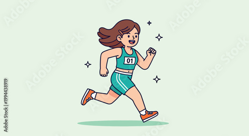 Cartoon illustration of a young female runner participating in a race.