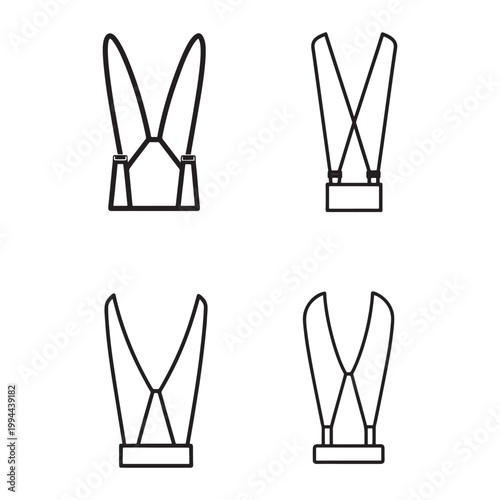 Line art illustrations of necklaces with various strap designs and buckle details in minimalistic style  simple jewelry icons