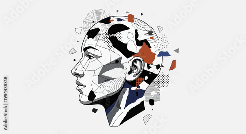 Geometric abstract portrait of a face with fragmented and fragmented elements