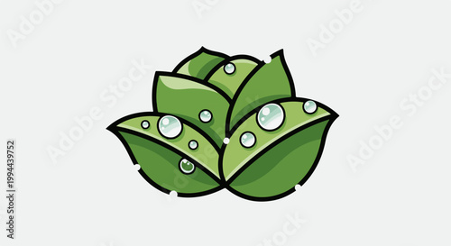 Fresh green leaves with water droplets, isolated on a light background