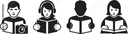 Reader icon set education learning and study symbols