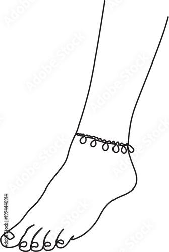 Bilde på lerret Woman foot with an anklet or nupur, minimalist continuous one-line art