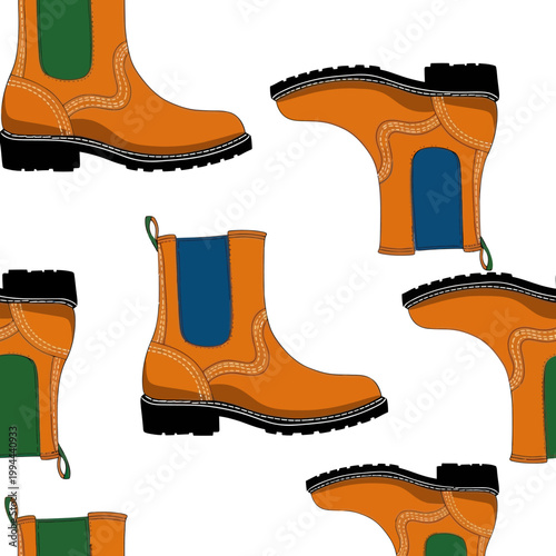 Orange Chelsea Boots Seamless Pattern - Fashion Footwear Design