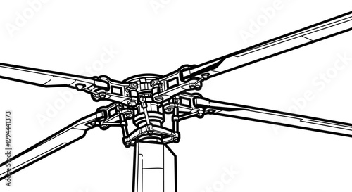 Close up of a helicopter rotor system isolated on a white background