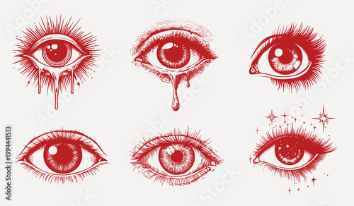 Artistic red eye illustrations vector set