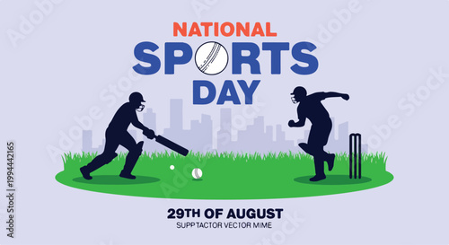 Celebration of National Sports Day with two children playing hockey on a grass field during daytime